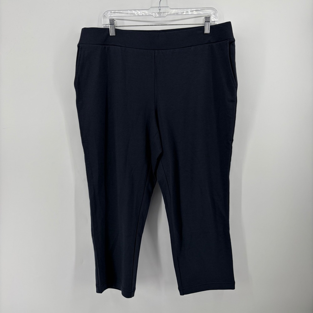 Pure Jill Womens L Petite Navy Affinity French Terry Slim Crop Pants Pima Cotton